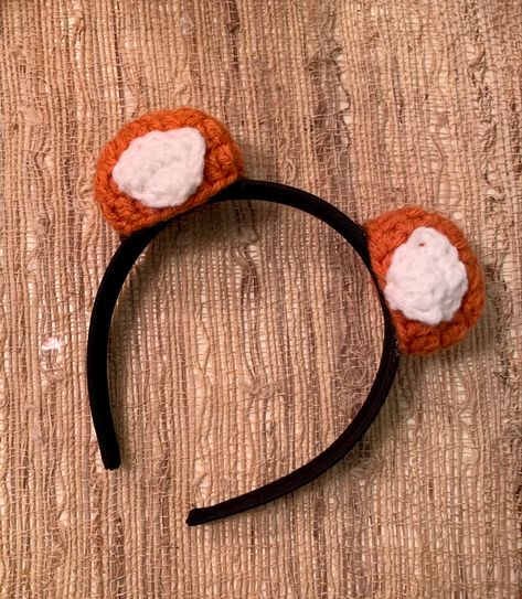 Crochet stuffed bear ears glued to headband. The ears are double into single crochet with a white center sewed ontop then filled with poly-fill. Crochet Stuffed Bear, Crochet Bear Ears, Bear Ear Headband, Headband Crochet, Stuffed Bear, Bear Ears, Crochet Bear, Crochet Headband, Ear Headbands