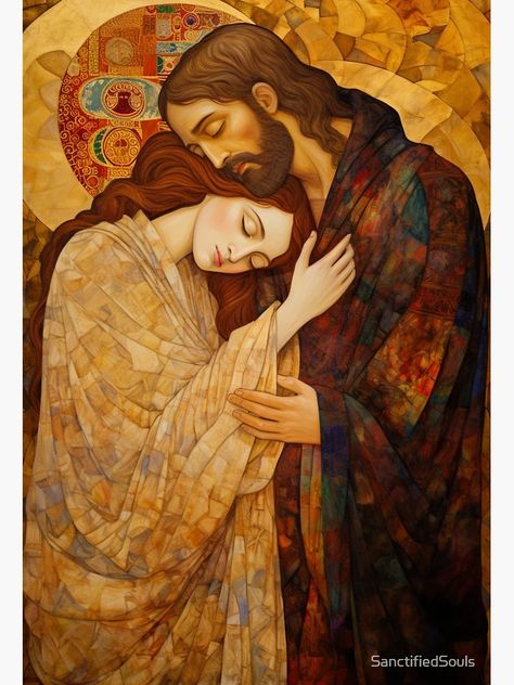 "Healing Love- The Embrace of Christ and Mary Magdalene" Sticker for Sale by SanctifiedSouls | Redbubble Virgen Mary Tattoo, Mary Magdalene And Jesus, Jesus And Mary Pictures, Christian Artwork, Bride Of Christ, Mary Magdalene, Sacred Feminine, Religious Images, Biblical Art