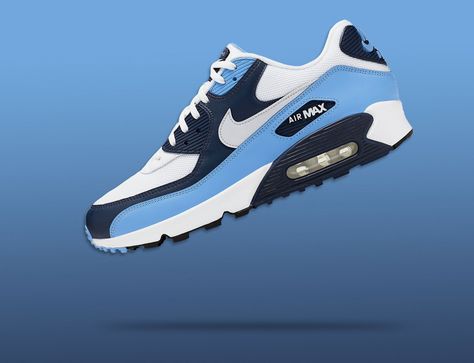 Nike Air Max 90 UNC University Blue Available Now | SneakerFits.com Latest Nike Shoes, Unc University, Airmax Nike, Air Max 90s, University Blue, Blue Nike, Sneaker Release, Jordan 1 Retro High, Nike Air Max 90