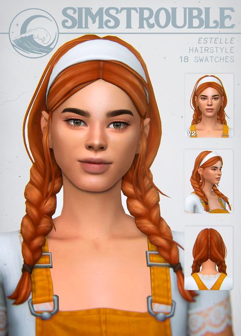 ESTELLE by simstrouble | simstrouble on Patreon Sims 4 Cc Maxis Match Hair Braid, Sims 4 Cc Orange Hair, Sims 4 Cc Hair Plaits, Sims 4 Cc Boho Hair, Simstrouble Hair Cc, Daylifesims Sims 4 Hair, Sims 4 Cc Updo Hair, Ts4 Mm Hair, Sims 4 Cc Wavy Hair