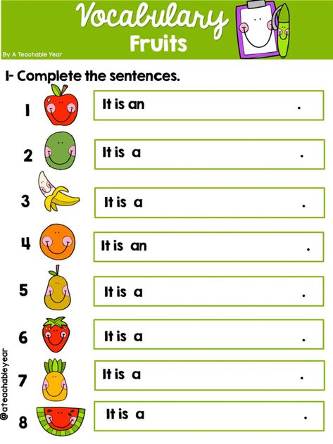 Fruits For Kids, English Lessons For Kids, English As A Second Language (esl), English As A Second Language, Worksheets For Kids, Exercise For Kids, English Lessons, Vocabulary, Fruit