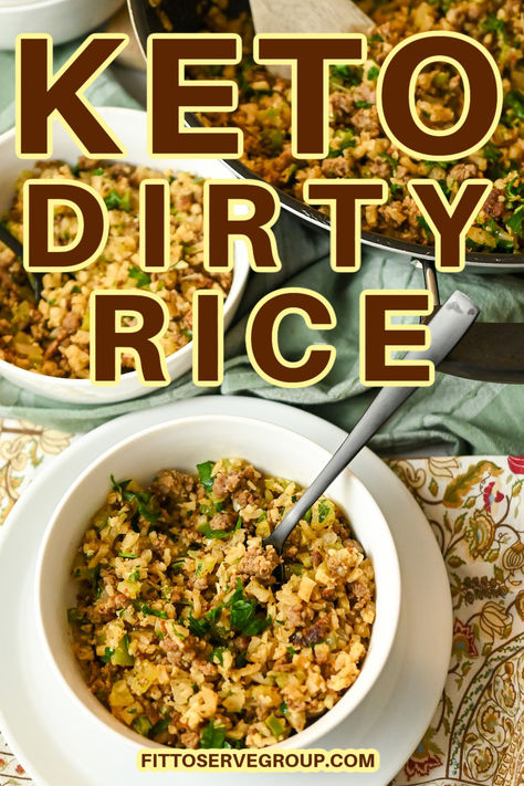 Keto Dirty Rice (Cauliflower Rice) Popeyes Dirty Rice Recipe, Dirty Cauliflower Rice, E2m Recipes, Rice Cauliflower, Dirty Rice Recipe, Keto Veggies, Keto Vegetables, Cauliflower Rice Recipe, Dr Gundry