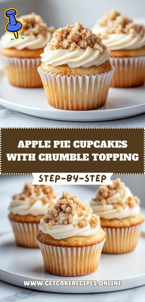 Delicious apple pie cupcakes with crumble topping, perfect for Christmas dessert ideas, Thanksgiving desserts, and fall baking recipes, showcasing beautiful cupcake decoration. Christmas Dessert Ideas, Apple Pie Cupcakes, Thanksgiving Cupcakes, Pie Cupcakes, Holiday Desserts Table, Christmas Baking Recipes, Creative Cupcakes, Christmas Dessert, Home Bakery