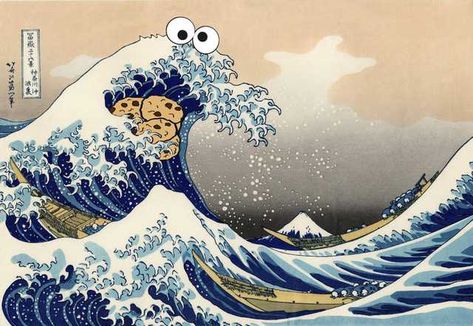 Imgur Post - Imgur Cookie Monster Wallpaper, Japanese Monster, Mont Fuji, The Great Wave, Japanese Waves, Great Wave Off Kanagawa, Art Parody, Wave Painting, Royal Academy Of Arts