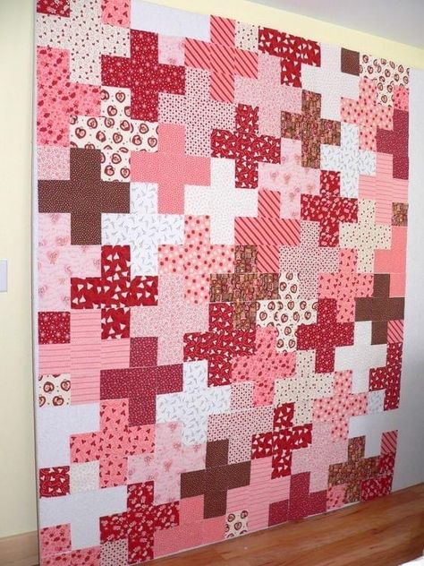 Block Quilt Ideas, Plus Quilt, Big Block Quilts, Cross Quilt, Block Quilt, Pink Quilts, Red Quilts, Boy Quilts, Scrappy Quilts