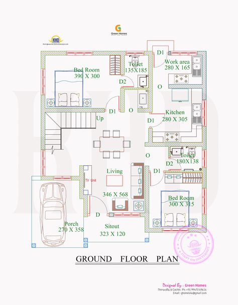 2715 square feet house with full sketch floor plan by Green Homes, Thiruvalla & Cochin, Kerala. Rectangle House Plans, Square House Plans, 2bhk House Plan, Indian House Plans, 2 Bedroom House Plans, 4 Bedroom House Plans, Duplex House Plans, Kerala House Design, House Plan Gallery