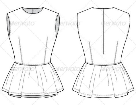 Fashion Flat Sketches for Leather Peplum Top - Man-made Objects Objects Fashion Croquis, Leather Peplum Tops, Lauren Elizabeth, Flat Drawings, Leather Peplum, Products Ideas, Flat Sketches, Fashion Portfolio, Illustration Fashion Design