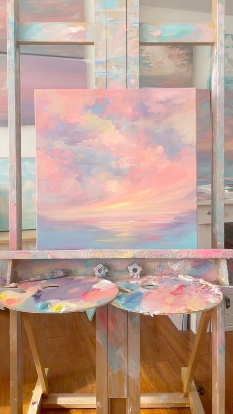 Painting Pastel Aesthetic, Pink Room Painting, Girly Aesthetic Painting, Idea For Painting Art, Cute Art Paintings, Girly Painting Ideas, Paintings To Do, Painting Idea On Canvas, Cute Pink Paintings