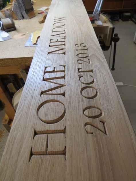 Idea for house sign. Plain wood post about 6 foot stuck in the ground with number carved into it. (Jamie Hubbard Cabinet & Plane Maker: Hand carved sign post.) Hand Router, Hand Carved Signs, Cnc Carving, Hidden Safe, Router Projects, Shed Signs, Carved Signs, Carved Wood Signs, Wall Wood