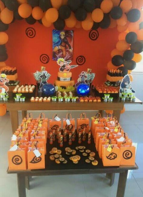 Anime Birthday Theme Ideas, Naruto Birthday Decoration, Naruto Themed Birthday Party Decorations, Anime Theme Birthday Party, Naruto Bday Party Ideas, Naruto Baby Shower Ideas, Anime Birthday Ideas, Naruto Wedding Theme, Naruto Birthday Party Decorations