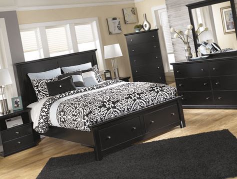 Beautiful and timeless. The Maribel storage bed comes in Queen and King.  Find it at Trends Furniture, Inc. Black Panel Bedroom, Storage Bed Queen, Plush Mattress, Carpet Decor, Queen Panel Beds, Bedroom Panel, Beige Carpet, Pillow Texture, Panel Headboard