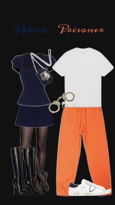 Police And Prisoner Costume Couple, Police And Prisoner Costume, Prisoner Halloween Costume, Prisoner Halloween, Halloween Prisoner Costume, Halloween Costume Couple, Prisoner Costume, Costume Couple, Couple Halloween Costumes