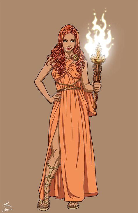 Gods Sketches, Goddess Of The Hearth, Greek Goddess Art, Percy Jackson Drawings, Phil Cho, Greek Pantheon, Roman Gods, Goddess Costume, Greek And Roman Mythology