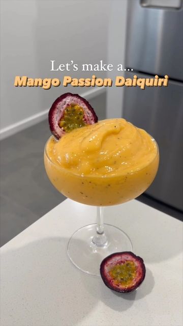 diycocktailguy on Instagram: "Let’s make a Mango Passion Daiquiri 🥭 Recipe/ingredients: In your blender add: 1 cup of Frozen Mango 60mls or 2oz Passion Fruit Pulp 30mls or 1oz Lime Juice 45mls or 1.5oz White Rum 90mls or 3oz Tropical Juice Blend all ingredients together with some ice to get that frozen consistency. I then garnished with a Passionfruit. Enjoy 😊 #cocktails #cocktailporn #cocktaildress #cocktailhour #cocktaildress #cocktailoftheday #cocktailgarnish #cocktailtime #cocktailparty Passionfruit Daiquiri, Passion Fruit Cocktail Recipes, Bartending Recipes, Passion Fruit Daiquiri, Mocktail Ideas, Groove Cruise, Tropical Juice, Daiquiri Recipe, Pretty Alcoholic Drinks