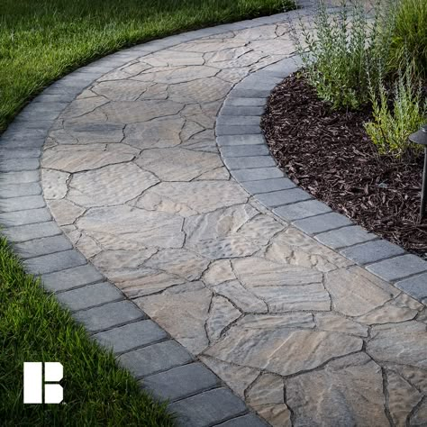 Add a contrasting border to your walkway to add visual interest. Landscape Walkways, Paver Sidewalk, Front Walkway Landscaping, Front Yard Walkway, Backyard Walkway, Walkway Landscaping, Walkway Design, Pathway Landscaping, Paver Walkway