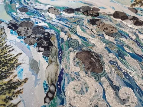 River Textile Art, River Embroidery, River Quilt, Landscape Quilting, River Flow, Landscape Quilt, Sax Dress, River Art, Gunne Sax