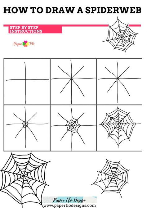 How to Draw a Spider Web - Simple Step by Step Video Instructions - Paper Flo Designs How To Draw A Web, How To Draw Spider Web, Draw A Spider Web, Fall Projects For Kids, Autumn Drawing Ideas, Draw A Spider, Spider Face Painting, Web Drawing, Drawing Video Tutorial