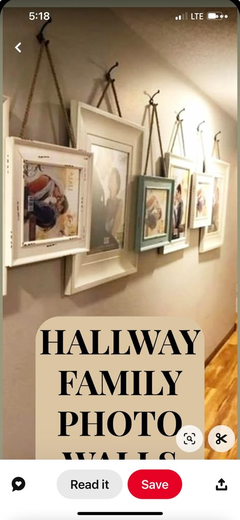 Picture Framed Wall, Farmhouse Style Living Room Ideas, Hallway Frames Ideas Wall Decor, Hallway Decorating Wall, Hanging Pictures On The Wall Ideas, Hallway Picture Display, Family Photos Wall, Photos Wall Decor, Hanging Pictures On The Wall