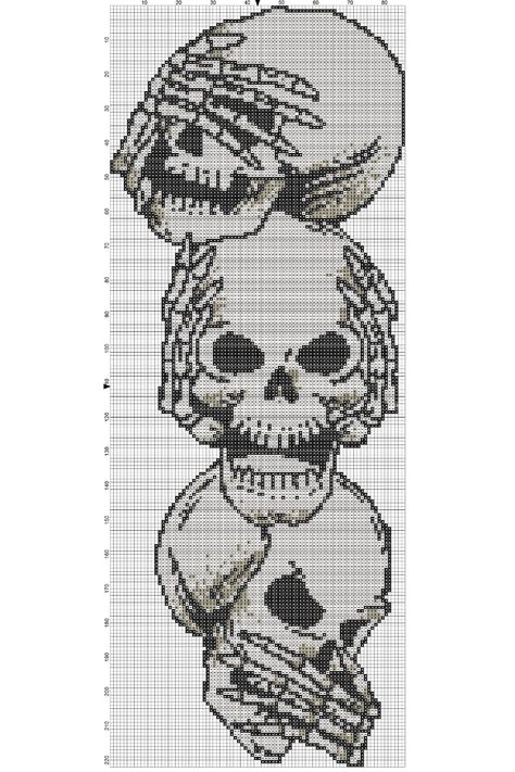 see no evil skulls cross stitch - Craft with Cartwright Skulls Cross Stitch Patterns, Free Skull Cross Stitch Pattern, Skull Cross Stitch Pattern Free, Cross Stitch Patterns Goth, Skull Pixel Pattern, Pixel Art Pattern Skull, Cross Stitch Skull Pattern, Crochet Skull Blanket Pattern Free, Cross Stitch Designs Pattern