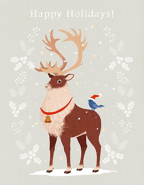 Merry Crisis, Reindeer Drawing, Happy Birthday Illustration, Xmas Greeting Cards, Lovely Images, Birthday Illustration, Greeting Card Illustration, Christmas Town, Inspirational Artwork