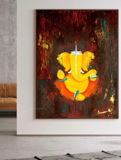 Buy Ganesha Painting Modern Ganesha Art Contemporary Artwork Online in India - Etsy Watercolor God Painting, Indian Art Paintings Modern Indian Art Paintings, Modern Ganesha, Indian Contemporary Art, Painting Indian, Modern Indian Art, Indian Wall Art, Home Decor Indian, Indian Artwork