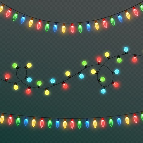 Christmas lights on a transparent backgr... | Premium Vector #Freepik #vector Cartoon Items, Cute Christmas Backgrounds, Colored Christmas Lights, Merry Christmas Frame, Christmas Lights Background, Christmas Lights Garland, White Garland, Christmas Photo Frame, Happy New Year Background