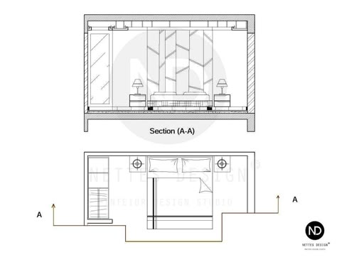 Autocad Section Interior Design, Bedroom Section Drawing Interior Design, Autocad Interior Design, Elevation Drawing Interior, Wall Elevation Design Interiors, Interior Design Bedroom Drawing, Interior Details Drawing, Section Interior Design, Interior Design Section