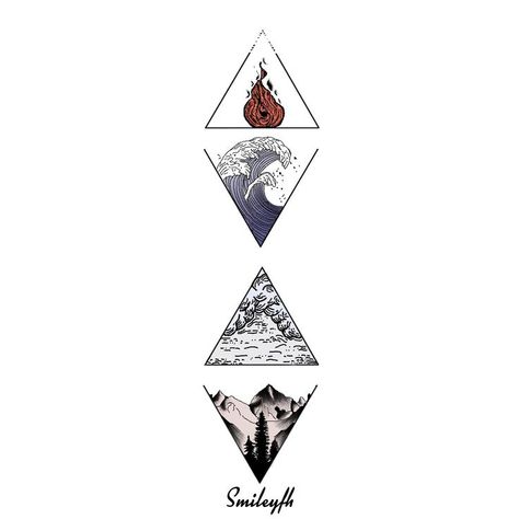 Four Elements Tattoo Design, The Elements Tattoo, 4 Elements Drawing, Avatar The Last Airbender Tattoo Ideas, Elemental Tattoos, Avatar Tattoo Ideas, 4 Elements Tattoo, Element Tattoos, Elemental Tattoo