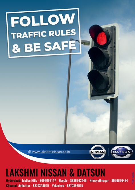 The best drivers are aware that they must be beware! Follow traffic rules, save your future #RoadSafety  #Traffic #FollowTrafficRules #LakshmiNissan" Follow Traffic Rules Poster, Traffic Rules Poster, Road Safety Poster, Traffic Signals, Traffic Rules, Safety Poster, Rules Poster, Datsun Car, Safety Posters