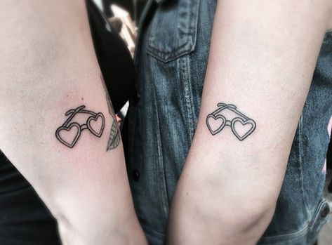 Best Friends Tattoo Idea Rose Colored Glasses Tattoo, Heart Glasses Tattoo, Love You Tattoo, Puzzle Tattoos, Glasses Tattoo, Heart Shaped Glasses, Simple Tattoo Designs, Mother Tattoos, Bff Tattoos