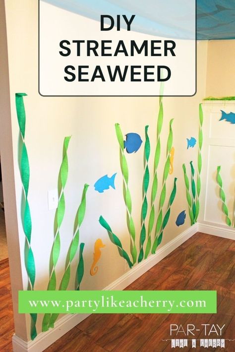 Easy Under the Sea Party Decorations - Party Like a Cherry Under The Sea Preschool Decorations, Under The Sea Wall Decor, Under Sea Party Decorations, Under The Sea Obstacle Course, Under The Sea Diy Decorations, Under The Sea Vbs Decorations, Beach Decorating Ideas For Party, Under The Sea Decorations Diy, Under The Sea Party Games