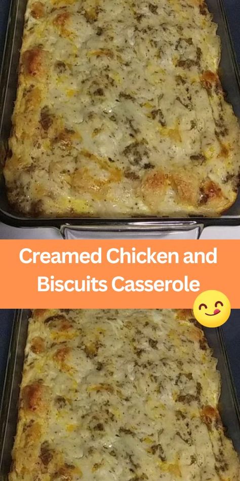 Creamed Chicken and Biscuits Casserole is a hearty and comforting dish that's perfect for family dinners or gatherings with friends. This delicious casserole features tender chicken, creamy sauce, and fluffy biscuits baked to perfection. With just a few simple ingredients, you can create a flavorful meal that will leave everyone asking for seconds. Whether you're looking for a cozy weeknight dinner or a dish to impress guests, this Creamed Chicken and Biscuits Casserole is sure to please. Chicken Tender Recipes Casseroles, Cream Chicken And Biscuits, Creamy Chicken And Biscuits Casserole, Creamed Chicken And Biscuits Casserole, Recipes Using Canned Biscuits Dinner, Rotisserie Chicken And Biscuits, Soft Foods For Dinner, Creamed Chicken Over Biscuits, Creamed Chicken And Biscuits