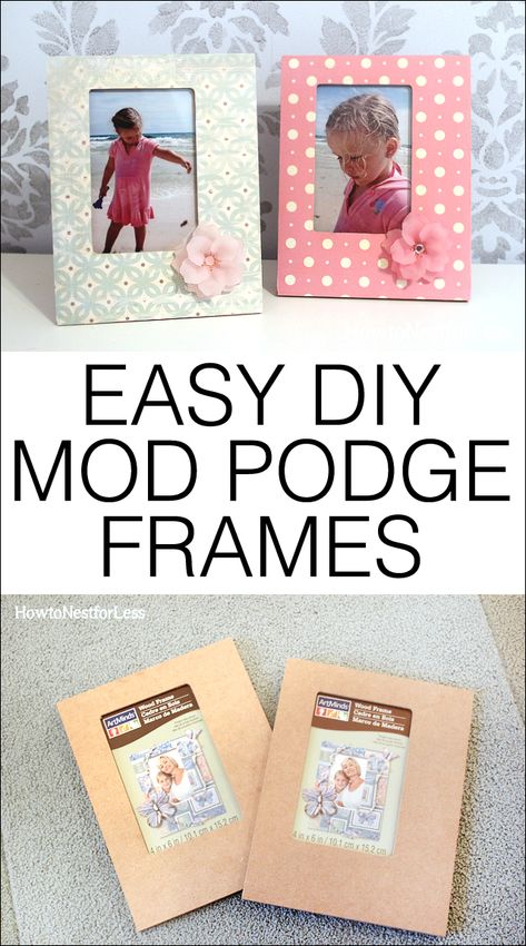 Easy DIY mod podge frames. Use any scrapbook paper to match your kid's bedroom decor! Mod Podge Pictures, Kids Crafts To Sell, Mod Podge Ideas, Mod Podge Projects, Diy Mod Podge, Mops Crafts, Picture Frame Ideas, Mod Podge Crafts, Pictures Frames