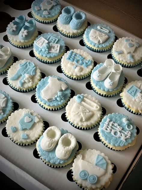 Baby Shower by Lorraine Yarnold Baby Shower Treats Boy, Baby Shower Cupcakes For Boy, Cupcake Arrangements, Baby Boy Cupcakes, Baby Shower Sweets, Cupcakes For Boys, Baby Shower Cakes Girl, Baby Cupcake, Baby Shower Cake Pops