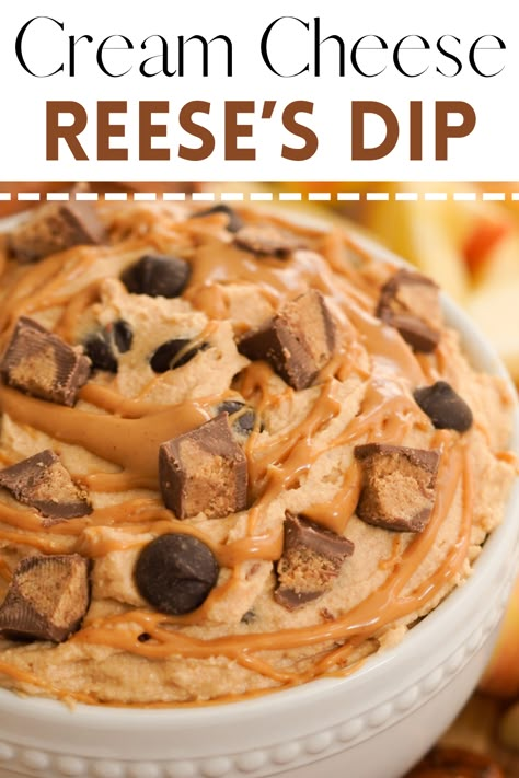 Reese's Dessert Recipes, Peanut Butter Cream Cheese Dip, Peanut Butter And Cream Cheese Recipes, November Desserts, Cookies For A Crowd, Cream Cheese Cheesecake, Sweet Dip, Peanut Butter Cream Cheese, Dessert Dip Recipes