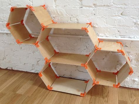 Hex Shelves, Hexagonal Shelves, 3d Printed Furniture, Sheet Metal Art, Bed Bookshelf, Home Panel, Hexagon Shelves, Wood Joints, Cad Cam