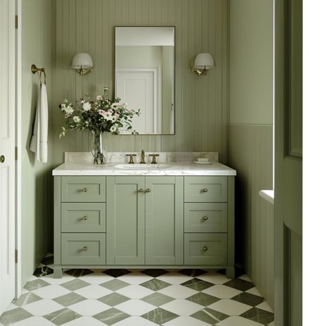 Client question: What color should we paint my small bathroom if I want it to vibe with both autumn and spring? Me: Definitely, a shade of sage green. Client: Why though? It's a pretty color but will it look out of place during a certain season? Me: Green tones look great all year round. Sage greens have medium shade to them but with a touch of gray... as a result it works like a neutral. The true Autumn palette contains yellows, golden browns and simple earthy greens. In the Spring, greens... Green Walls Bathroom, Pale Green Bathroom, True Autumn Palette, Wet Bathroom Ideas, Sage Bathroom, Green Bathroom Colors, Tile Color Palette, Sage Green Bathroom, Wet Bathroom