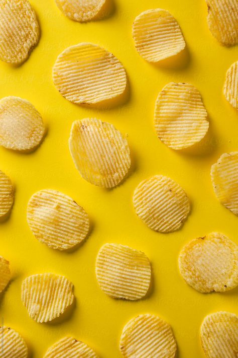 Potato Chips On Yellow Background. | Stocksy United Yellow Photography, Pattern Photography, Yellow Foods, Food Photography Inspiration, Food Backgrounds, Food Wallpaper, Yellow Aesthetic, Aesthetic Colors, Mellow Yellow