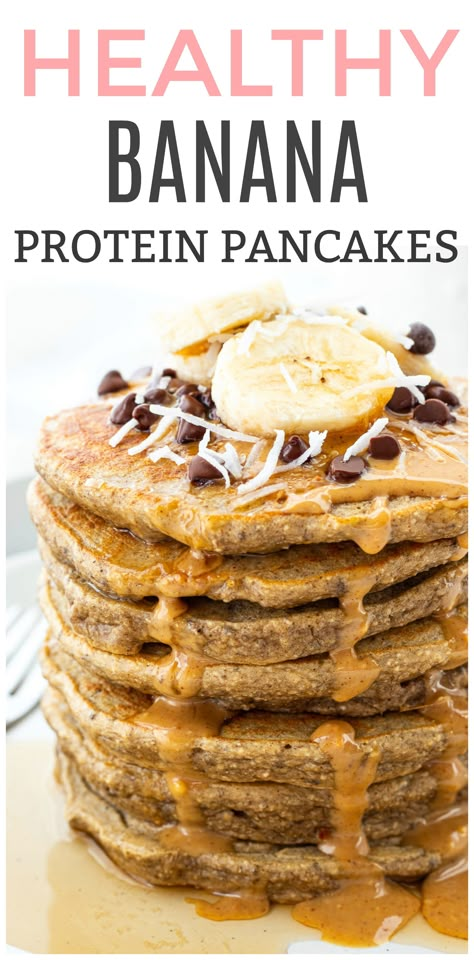 These healthy Banana Protein Pancakes can be whipped together in a matter of 10 minutes and only a blender is required! Plus, they are high in protein and fibre, making for an ultra filling breakfast. Say hello to your new favourite breakfast! {Gluten-free & dairy-free} High Protein Pancakes Oatmeal, Protein Breakfast Pancakes, Healthy Protein Filled Breakfast, Healthy Banana Breakfast Recipes, Protein Pancakes With Oats, Banana Protein Breakfast, Pancakes With Protein, Healthy Breakfast High Protein, Best Protein Pancakes