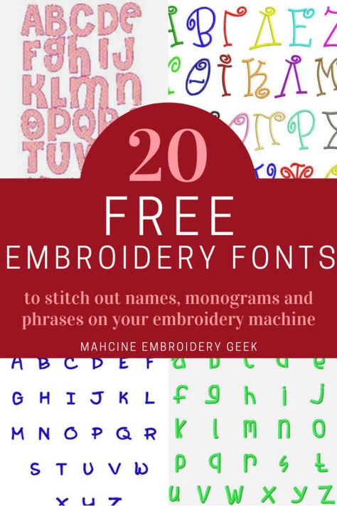 20 free embroidery fonts to download and use on your embroidery machine Embroidery Fonts By Hand, Embroidery Fonts Free, Embroidery Software Free, Fonts To Download, Machine Embroidery Alphabet, Embroidering Machine, Embroidery Things, Free Embroidery Patterns Machine, Machine Embroidery Designs Projects