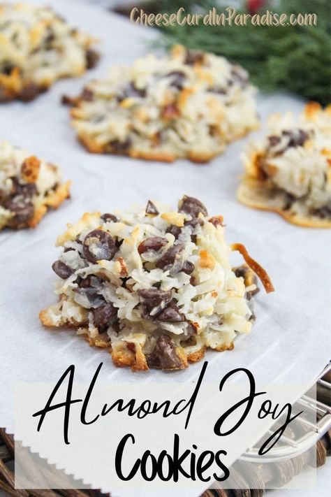 My Almond Joy Cookies are made with 4-ingredients and just like the candy. Sweetened coconut, chocolate chips, almonds, and sweetened condensed milk! Easy to make and perfect for holiday baking! Coconut Sweetened Condensed Milk, Eagle Brand Recipes, Chocolate Coconut Cookies, Sweetened Condensed Milk Recipes, Coconut Milk Chocolate, Condensed Milk Cookies, Joy Cookies, Coconut Chocolate Chip Cookies, Almond Joy Cookies