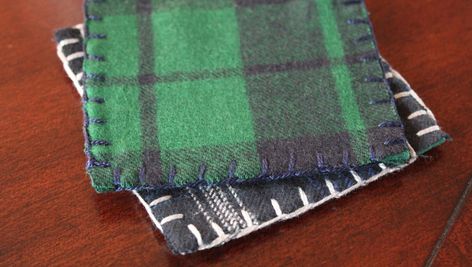 Cozy flannel coasters are easy to DIY Tartan Crafts, Headboard Diy, Bar Diy, Candles Diy, Felt Coasters, Santa's Workshop, Fabric Coasters, Christmas Coasters, Beginner Sewing Projects Easy