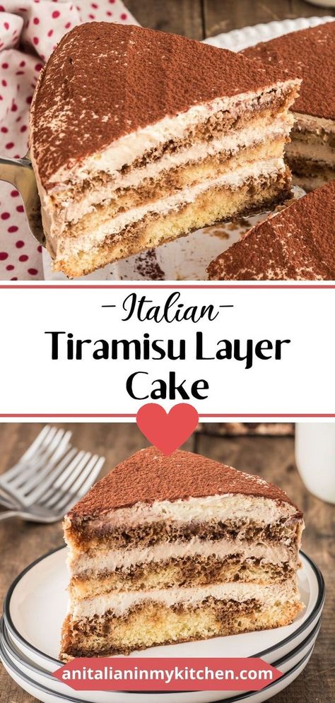 Everyone loves the traditional tiramisu but in Italy there are so many different versions! This Tiramisu Layer Cake, is a classic Italian Dessert, made with an easy sponge cake that is cut into layers and filled with the perfect creamy mascarpone filling. Dessert doesn’t get better than this and neither does cake! Tiramisu Sheet Cake, Tiramisu Layer Cake Recipe, Tiramisu Cake Recipe Easy, Taramusue Cake, Homemade Ladyfingers Tiramisu Recipe, Tiramisu Layer Cake, Teramasoo Cake Recipe, Tiramisu Filling Recipe, Italian Cakes Traditional