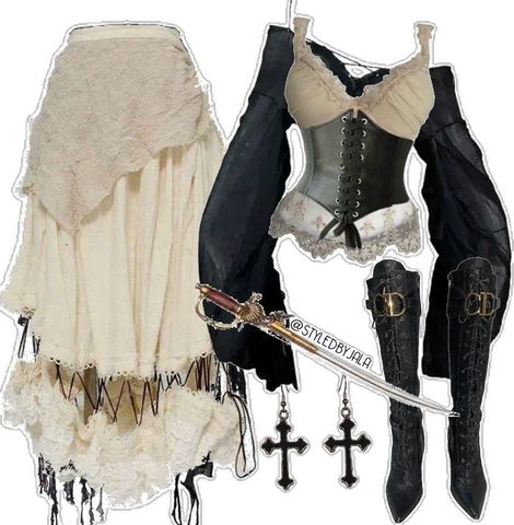 Pirate And Siren Costume, Siren Crochet, Pirate Aesthetic Female Outfit, Pirate Outfit Ideas, Old Fashioned Outfits, Pirate Outfit Women, Pirates Dress, Tavern Owner, Fairy Medieval