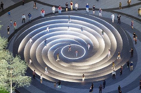 Amphitheater Landscape, Amphitheater Design, Circular Landscape, Amphitheater Architecture, Waterscape Design, Campus Design, Mall Design, Architecture Design Sketch, Pond Design