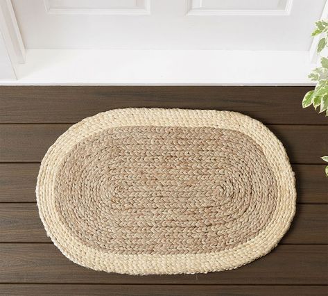 Braided Oval Natural Fiber Doormat | Pottery Barn Front Door Accessories, Jute Doormat, Natural Bleach, Decor Pottery, Office Storage Furniture, Entry Mats, Wall Candle Holders, Braid Designs, Door Accessories