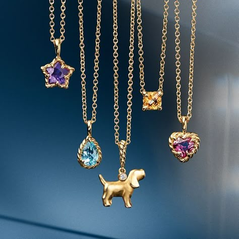 David Yurman: Collectibles for Kids. Heirloom-quality pieces inspired by our signature women’s designs. Baby Jewelry Gold, Baby Jewellery, Multicolor Jewelry, Everyday Jewellery, Peridot Jewelry, Jewellery Sketches, Luxe Jewelry, Color Stones, Charm School