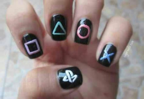 Gamer nails College Nails, Music Nails, Vday Nails, Unghie Sfumate, Mens Nails, Play Station, Seasonal Nails, I Love Nails, Cute Nail Art