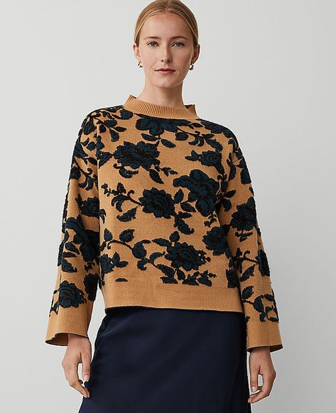 High impact florals bring ready-to-bloom beauty to our rich jacquard sweater. Turtleneck. Lon sleeves. Drop shoulders. Ribbed neck, cuffs and hem.,Imported:Imported,Fit:Relaxed fit,Length:23" long,Fabrication:54% Acrylic ,30% Polyester, 16% Nylon,Garment Care:Machine Washable Floral Jacquard Turtleneck Sweater. by Ann Taylor Size regular - 2XS Deep Slate Green Women's Turtleneck, Long, Sleeve, Pullover, Sweaters, 54%, Acrylic, 30%, Polyester, 16%, Nylon, Machine, Washable Best Fall Sweaters Slate Green, Jacquard Sweater, Stylish Sweaters, Womens Turtleneck, Floral Jacquard, Beautiful Sweater, Green Material, Pattern Sweater, Mock Neck Sweater