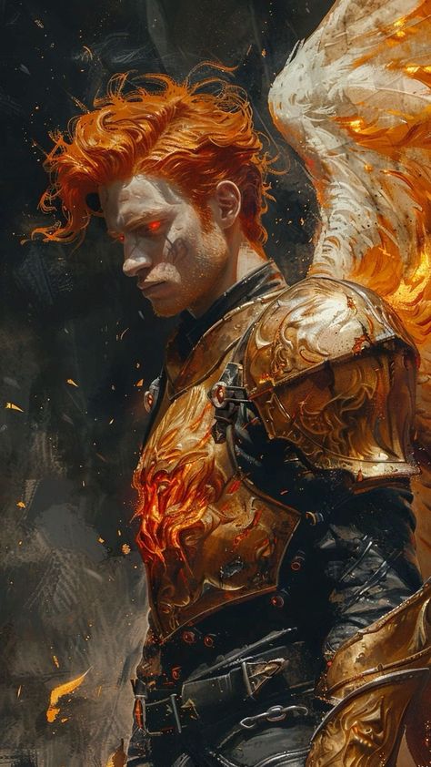 Aasimar Dnd, Ginger Guys, Dnd Paladin, Dragon Tattoo Art, Fire Demon, Modern Magic, Demon Art, Dungeons And Dragons Characters, Fantasy Male